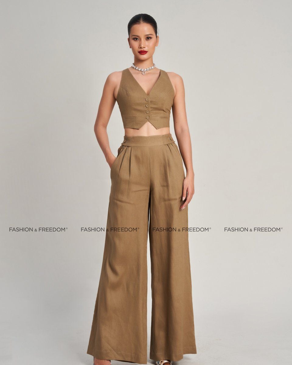 Quần Dài Linen Nữ Nâu Golden Girl