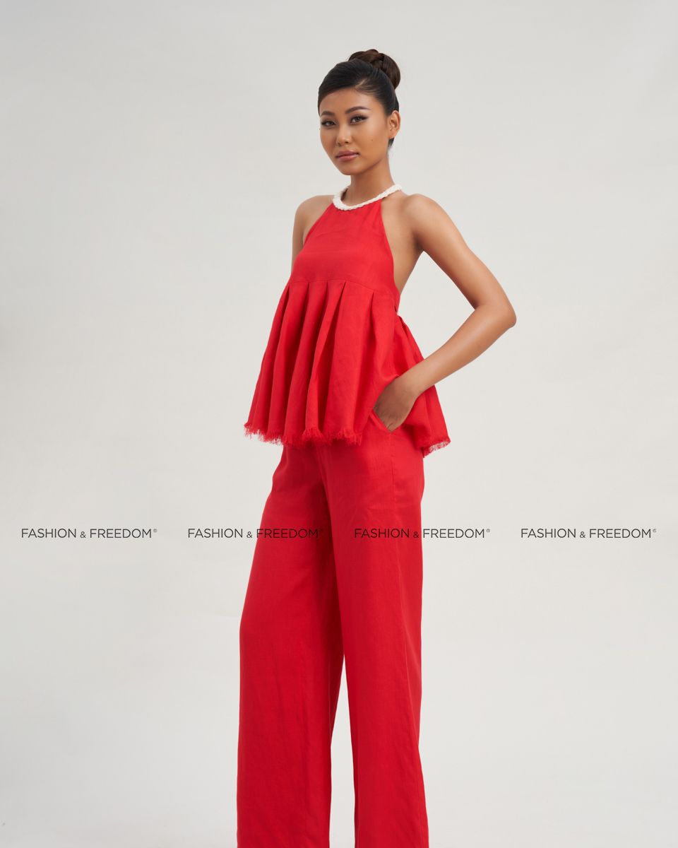 Quần Dài Linen Nữ Đỏ De Soleil