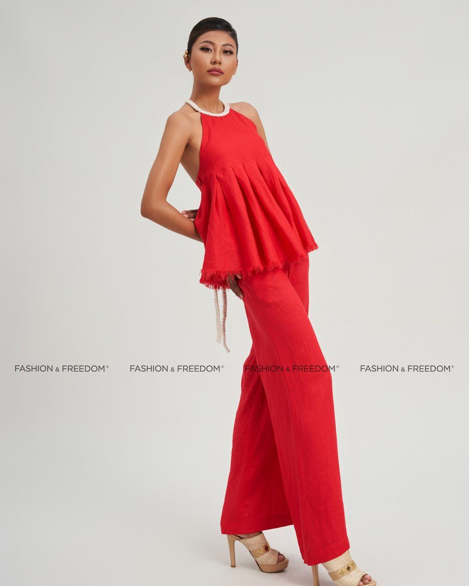 Quần Dài Linen Nữ Đỏ De Soleil