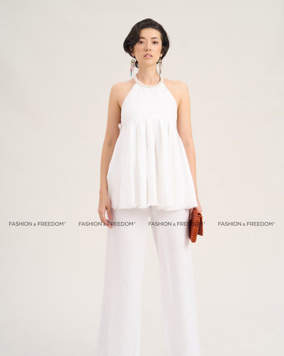 Áo Kiểu Linen Nữ Trắng De Soleil