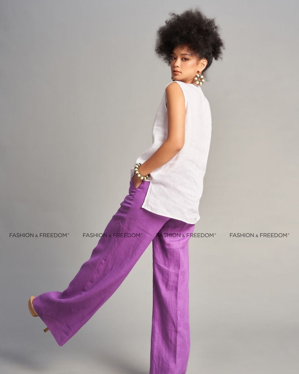 Quần Dài Linen Nữ Tím De Soleil