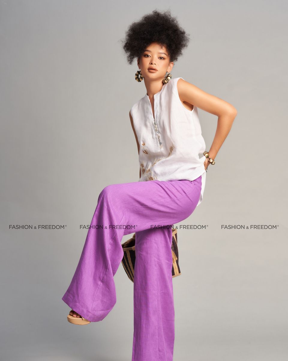 Quần Dài Linen Nữ Tím De Soleil