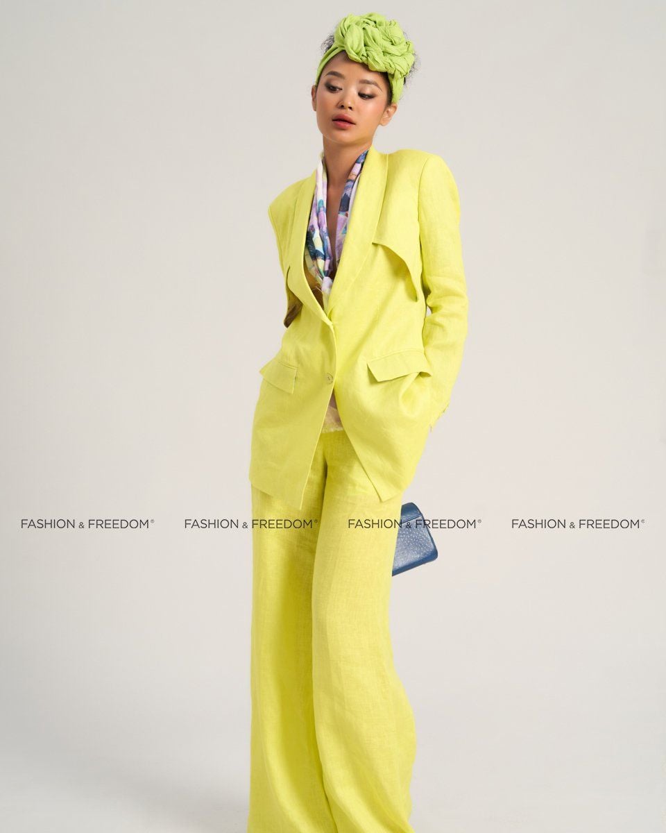 Quần Dài Linen Nữ Xanh Neon Sắc Màu Tự Do