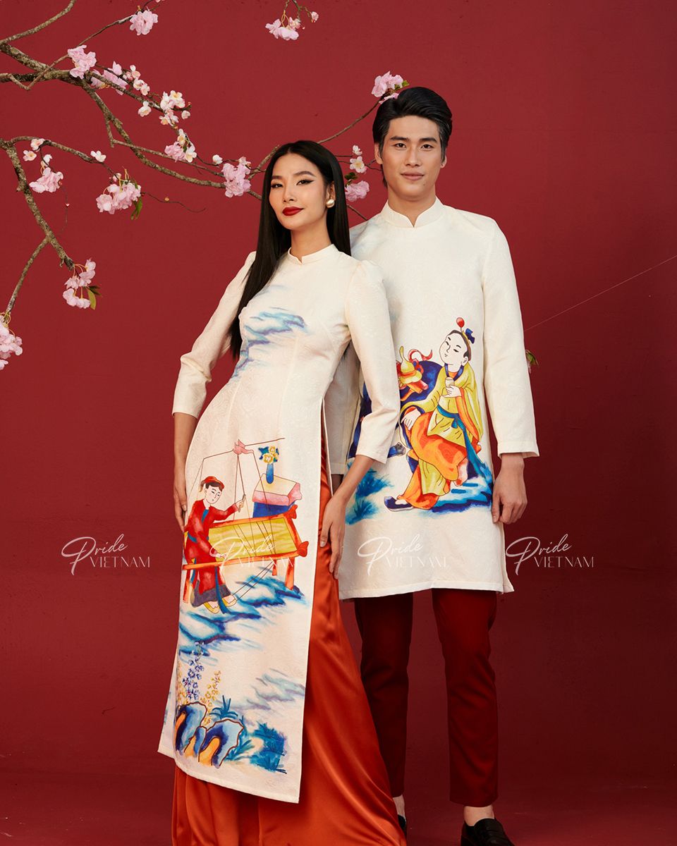 Áo Dài Gấm Kem Xuân Thịnh Vượng