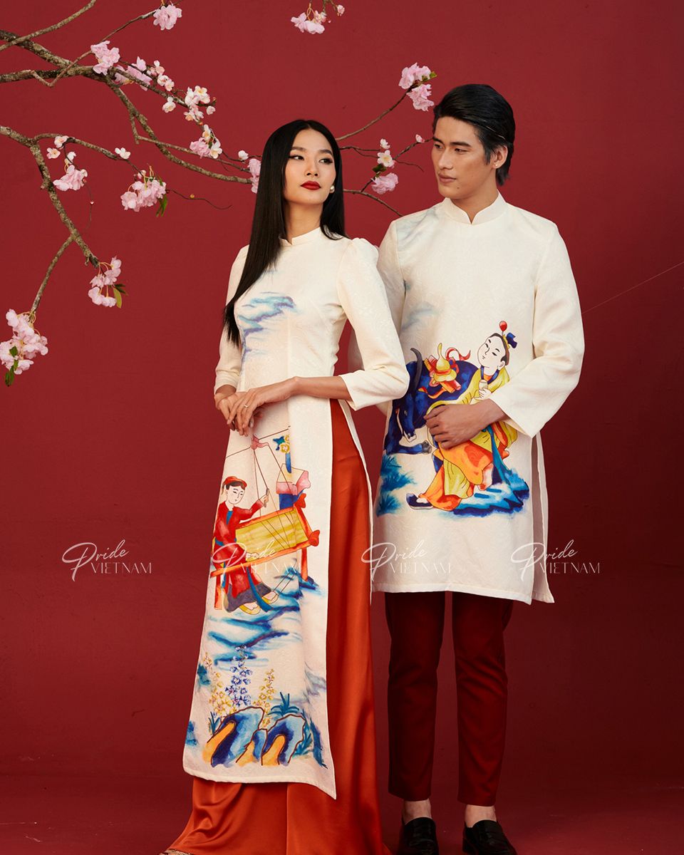 Áo Dài Gấm Kem Xuân Thịnh Vượng