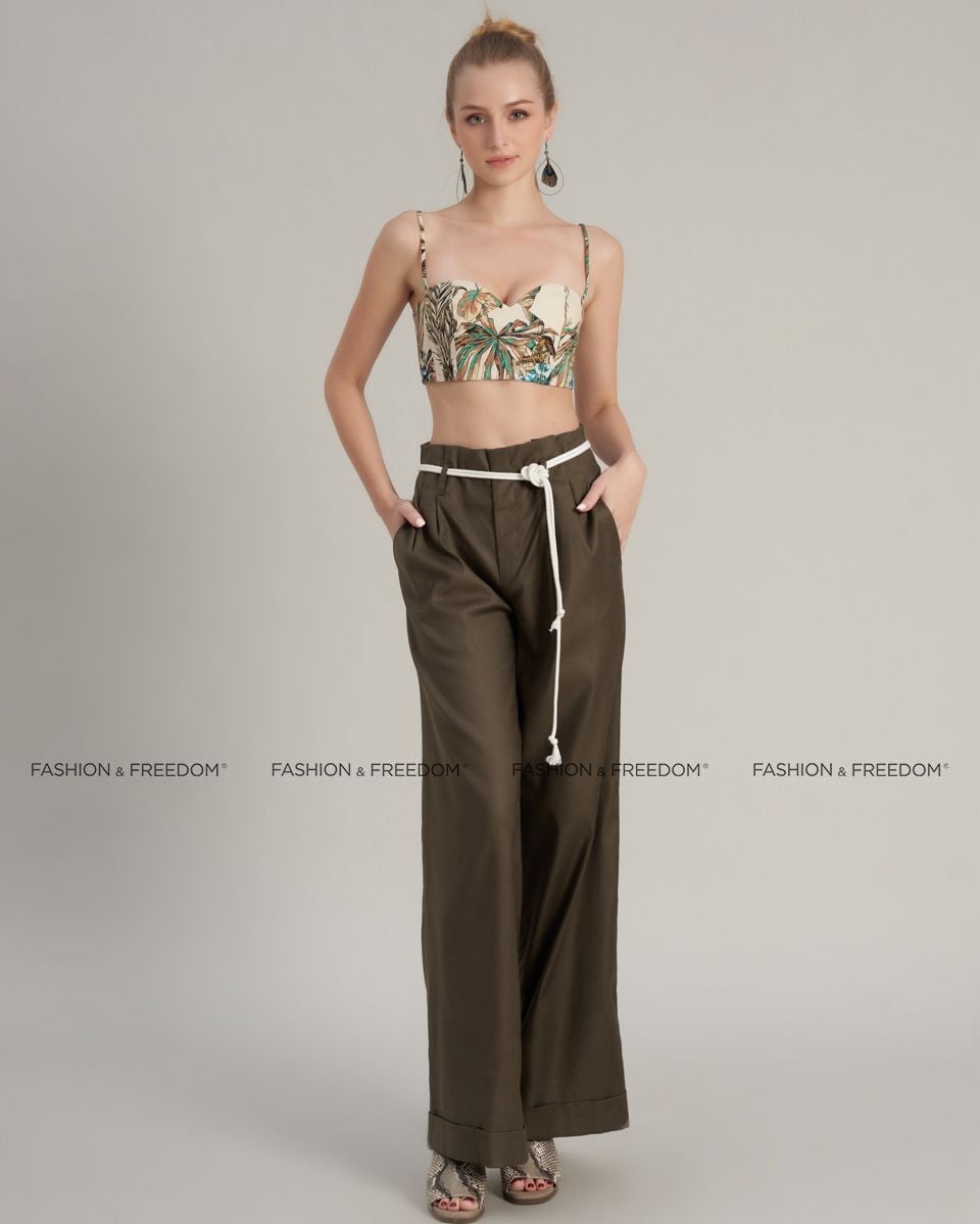 Quần Nữ Linen Rêu Đậm Hello New Day