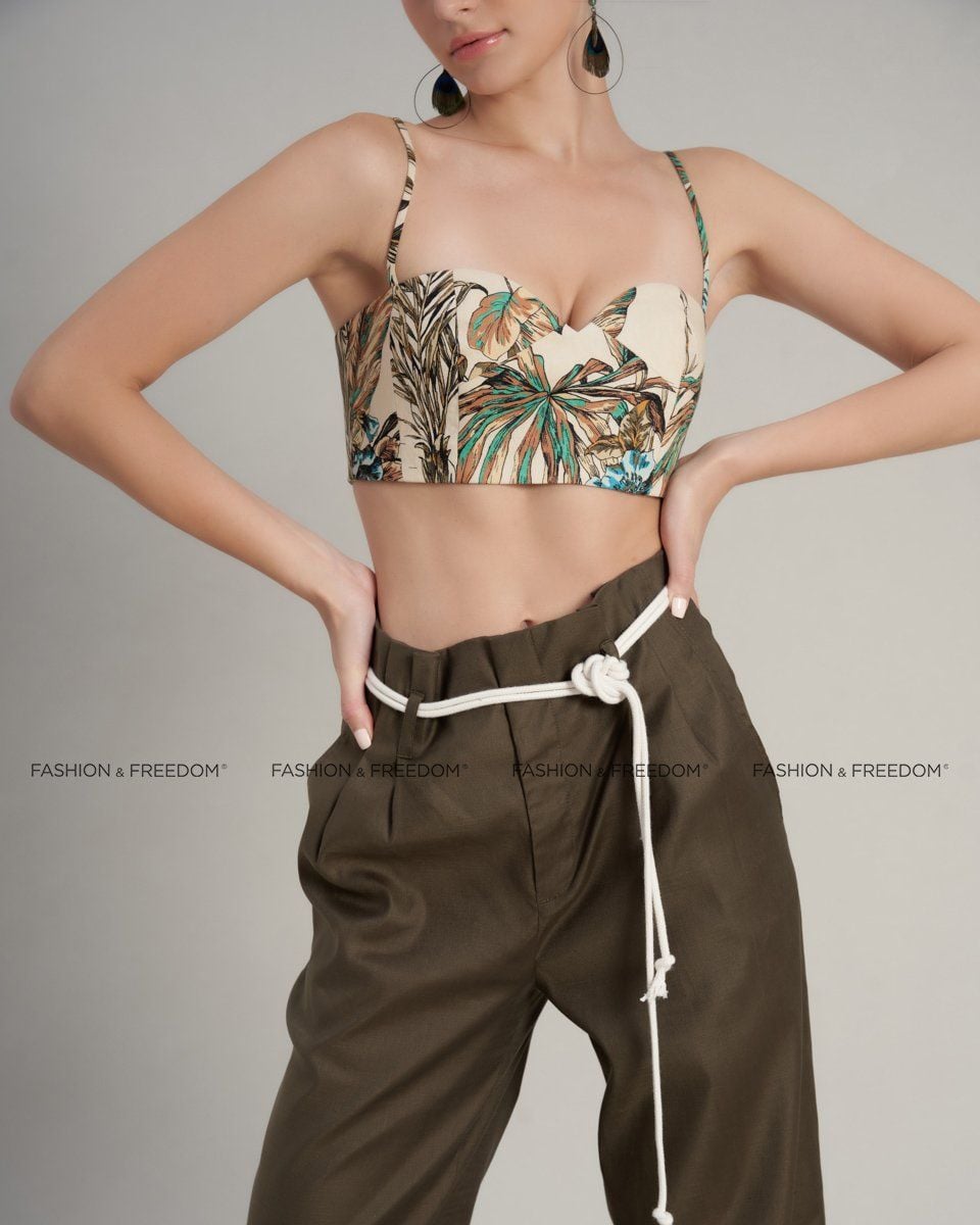 Áo Bra Linen Nữ Kem Hoa The Girl In Vogue