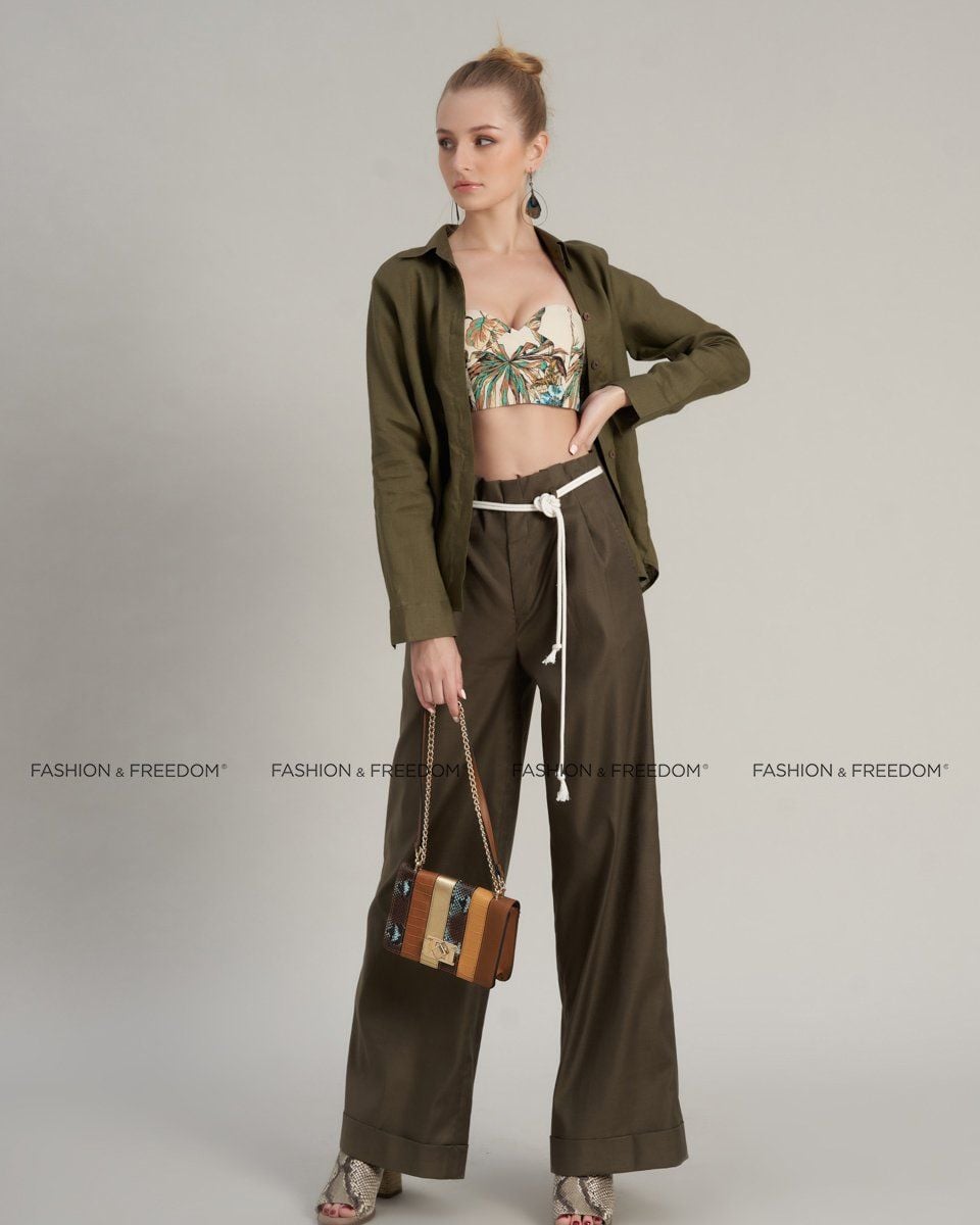 Quần Nữ Linen Rêu Đậm Hello New Day