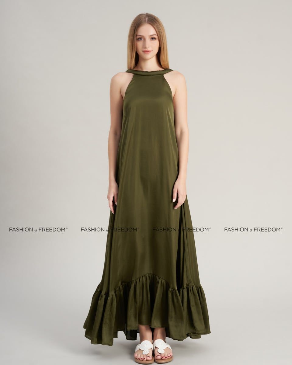 Đầm Lụa Nữ Xanh Rêu De Soleil