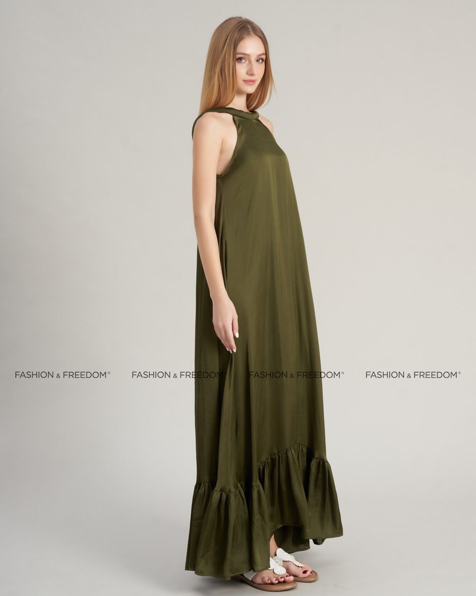 Đầm Lụa Nữ Xanh Rêu De Soleil