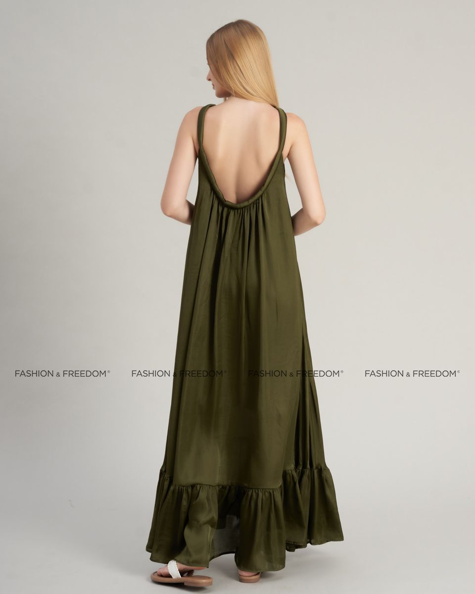 Đầm Lụa Nữ Xanh Rêu De Soleil