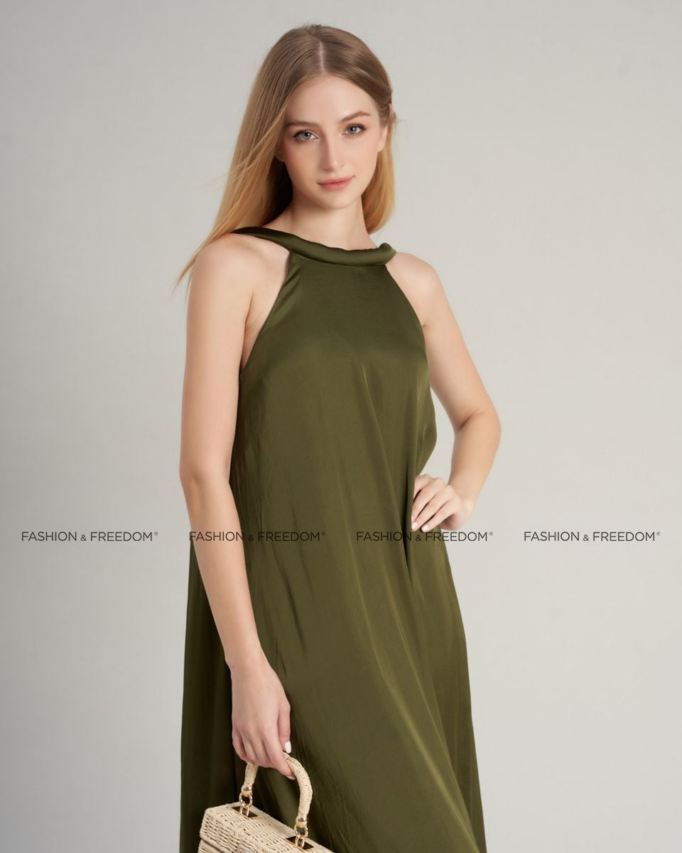 Đầm Lụa Nữ Xanh Rêu De Soleil