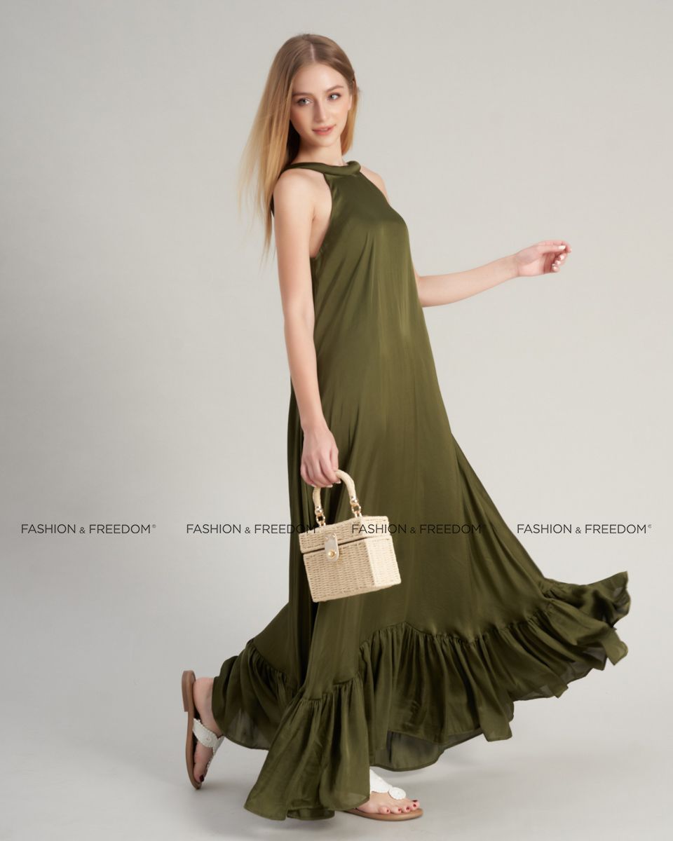 Đầm Lụa Nữ Xanh Rêu De Soleil