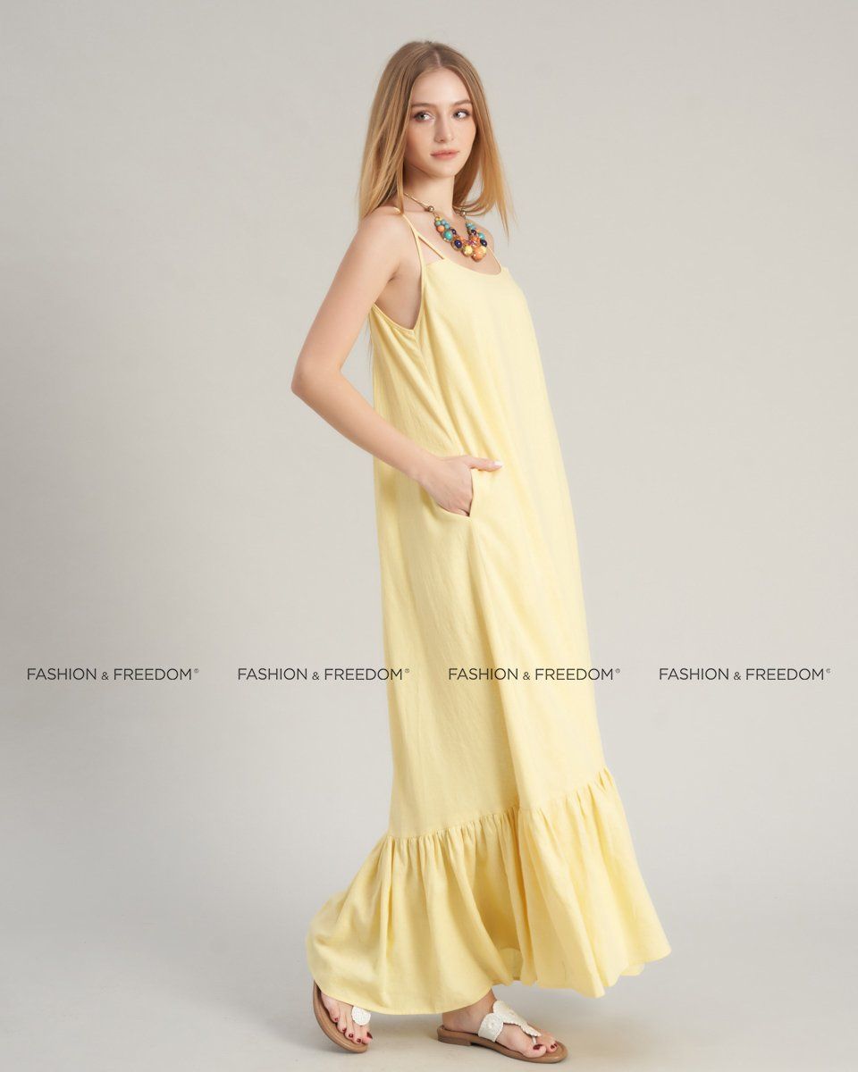 Đầm Nữ Linen Vàng Nhạt Hello New Day