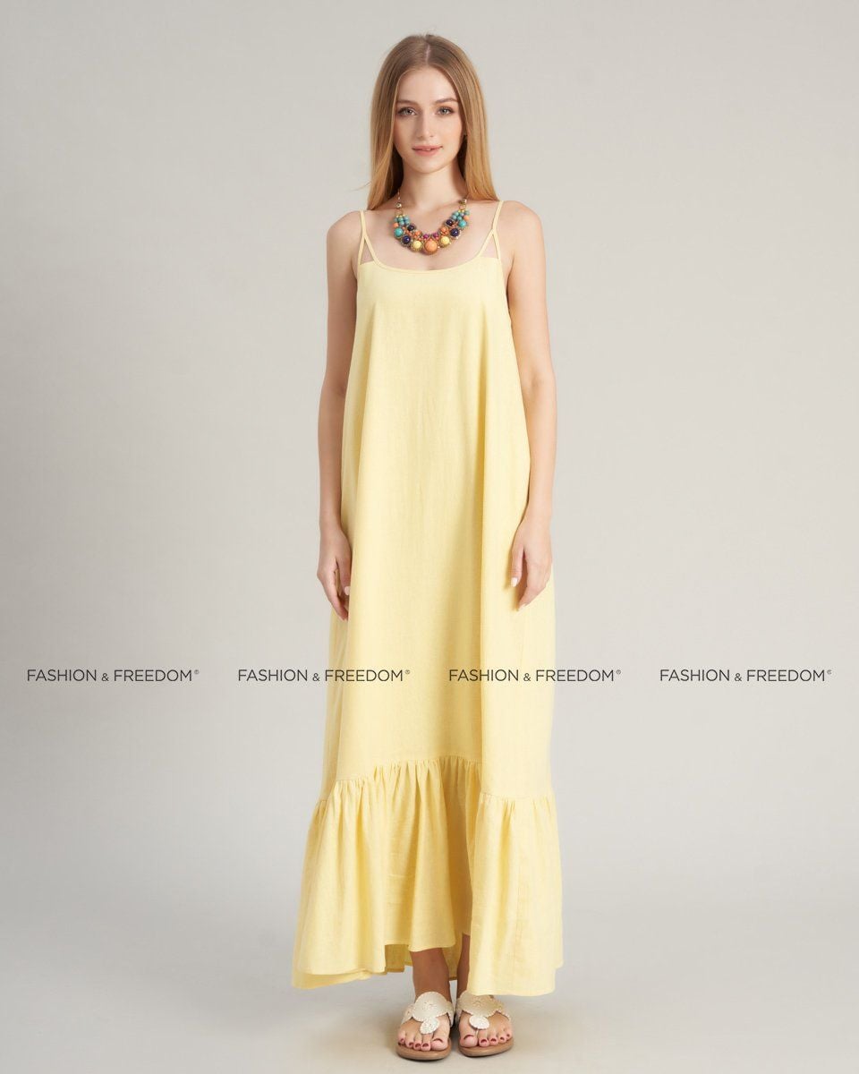 Đầm Nữ Linen Vàng Nhạt Hello New Day