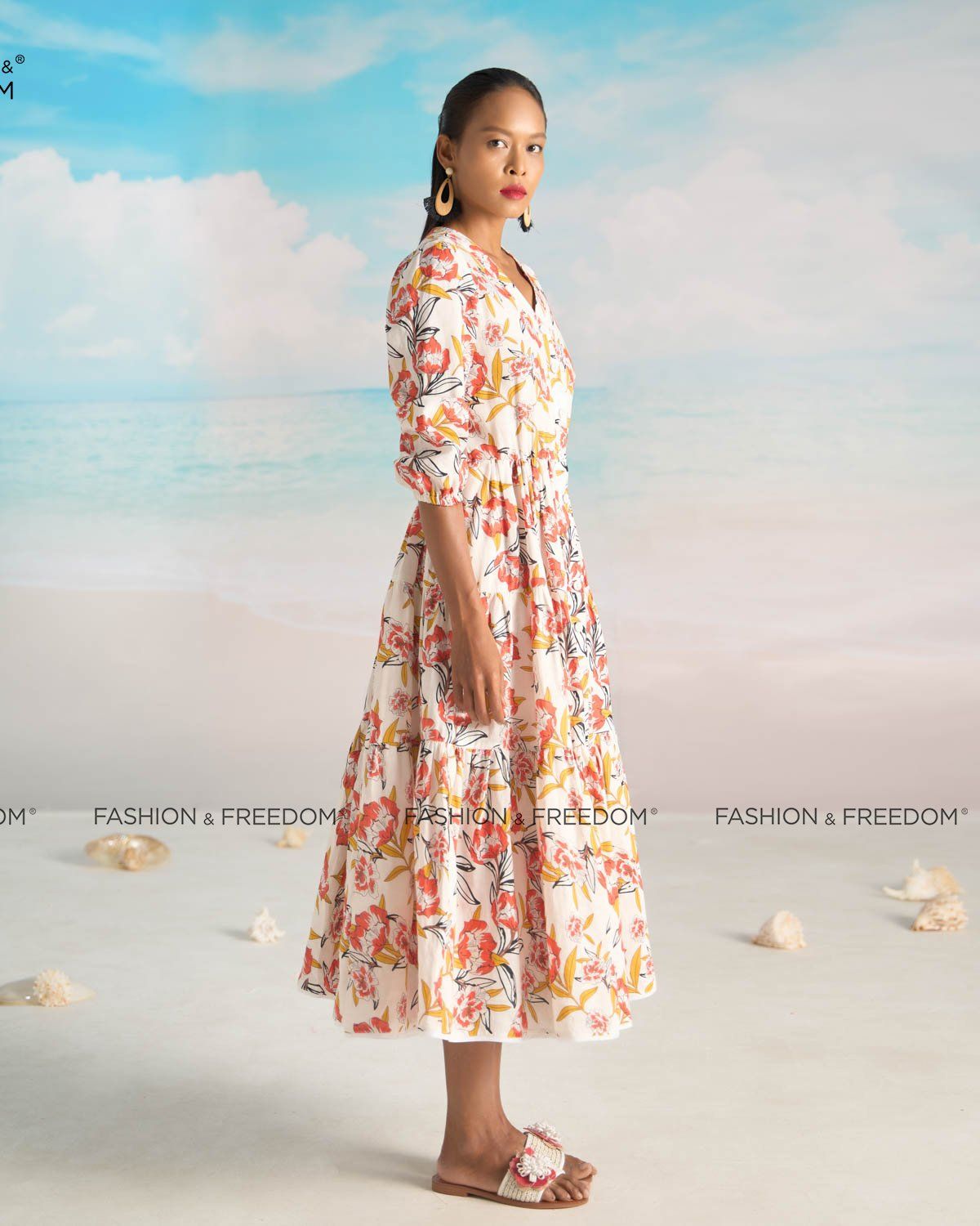 Đầm Linen Trắng Cam Bright And Shine