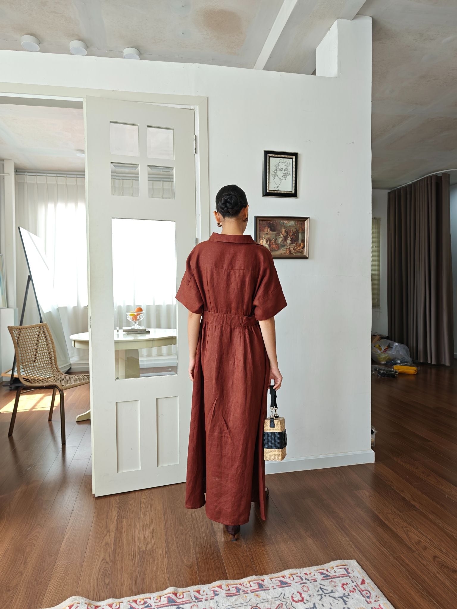 Đầm Linen Nữ Nâu Sắc Màu Tự Do