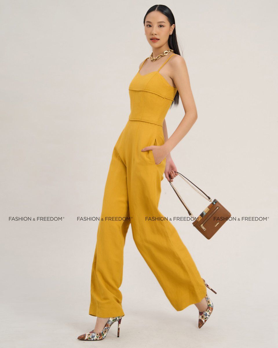 Jumpsuit Linen Nữ Vàng