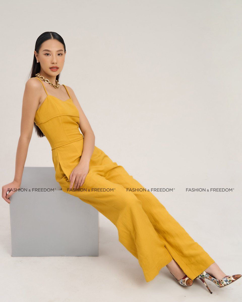 Jumpsuit Linen Nữ Vàng