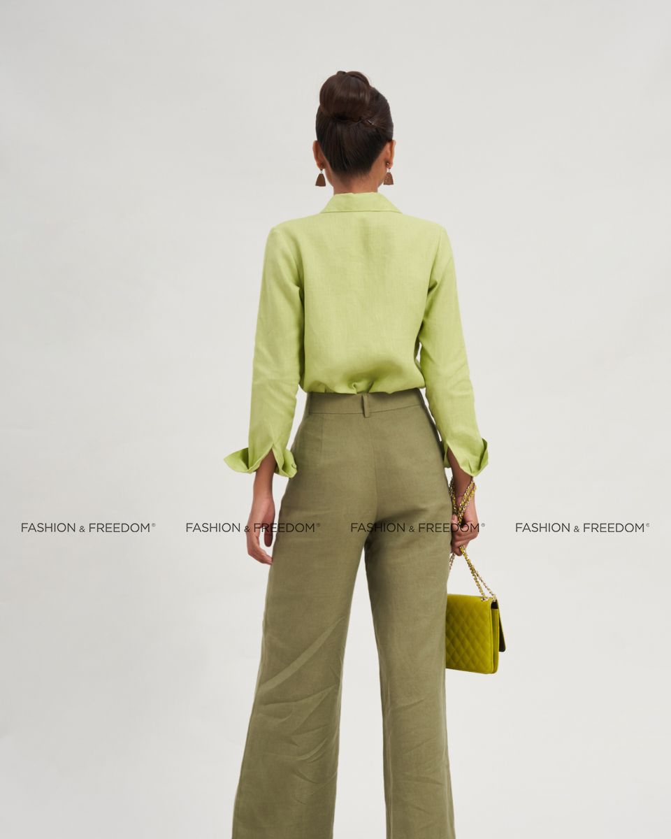Áo Sơ Mi Linen Nữ Xanh Cốm Modern Women