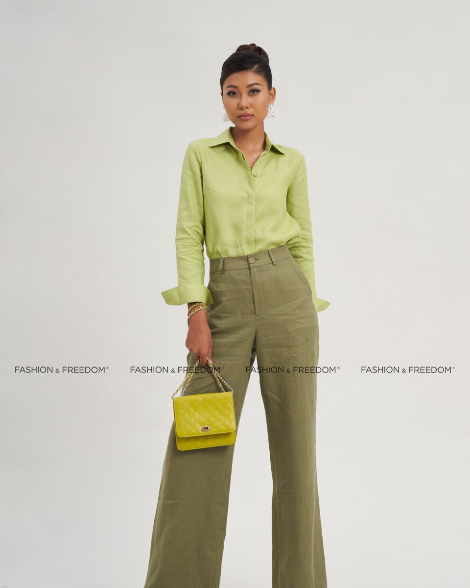 Quần Nữ Linen Xanh Rêu Modern Women