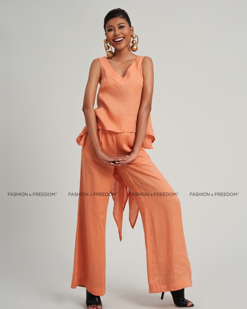 Quần Dài Linen Nữ Cam Sắc Màu Tự Do