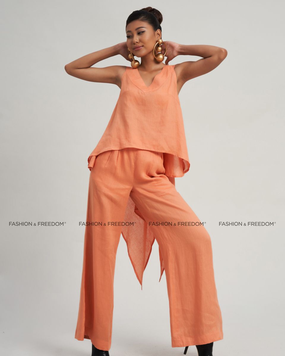 Quần Dài Linen Nữ Cam Sắc Màu Tự Do