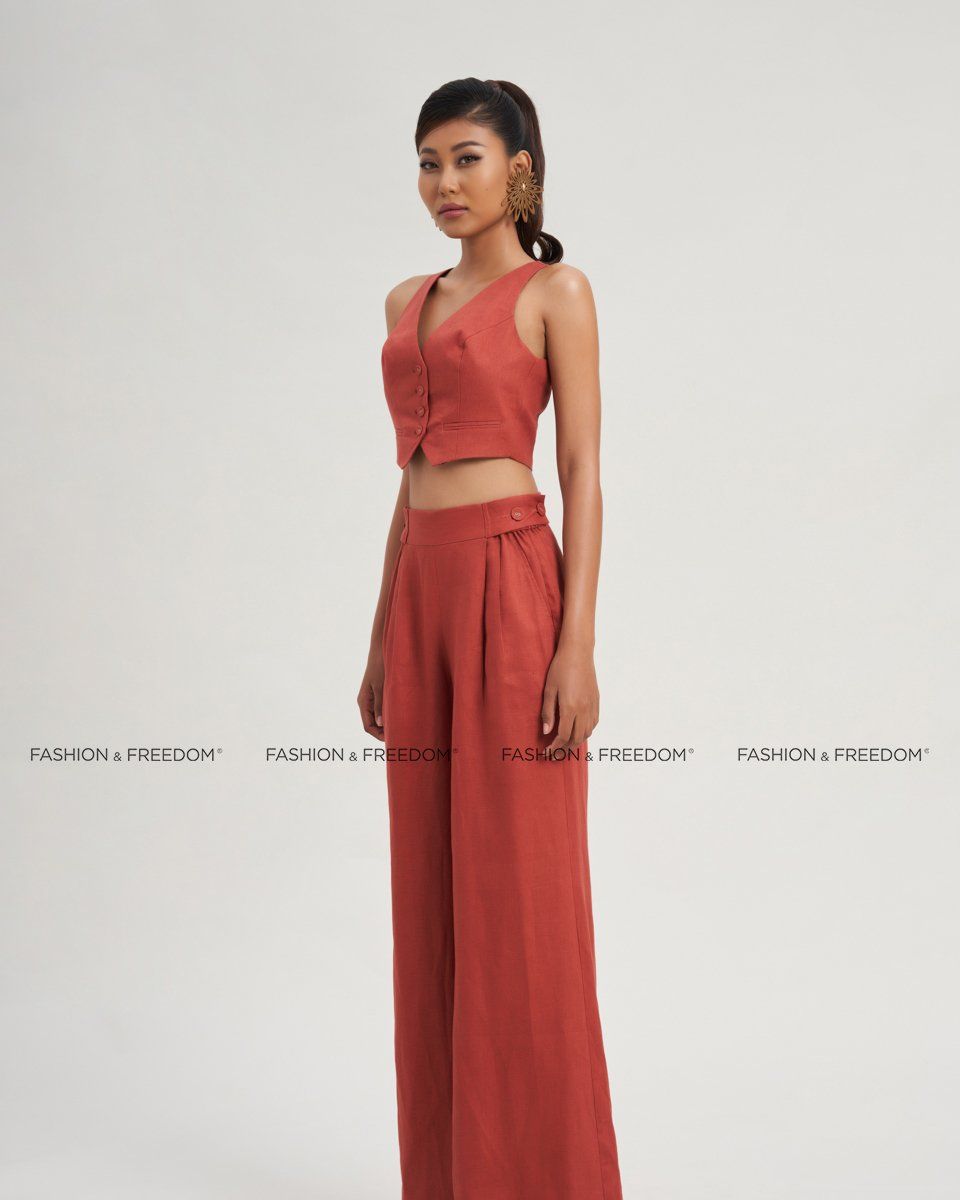 Quần Dài Linen Nữ Đỏ Mận Modern Women