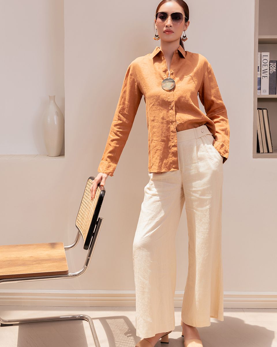 Quần Dài Linen Nữ Kem Sắc Màu Tự Do