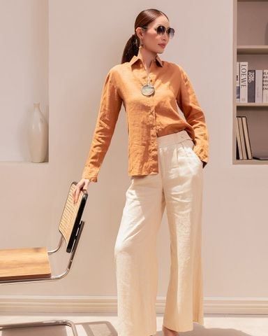 Áo Sơ Mi Linen Nữ Nâu Cam