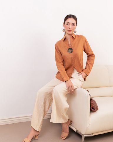 Áo Sơ Mi Linen Nữ Nâu Cam