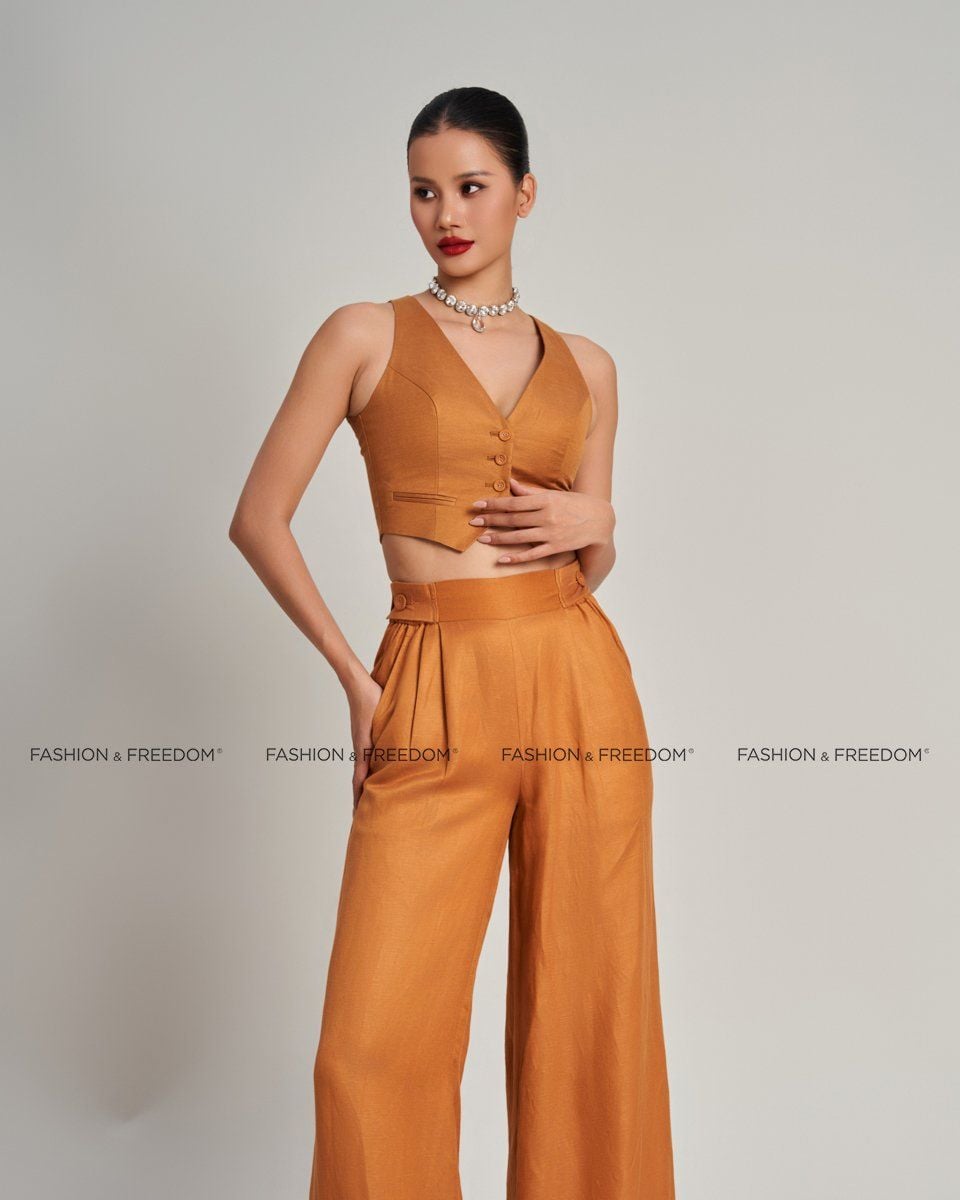 Áo Ghi Lê Linen Nữ Nâu Cam Golden Girl