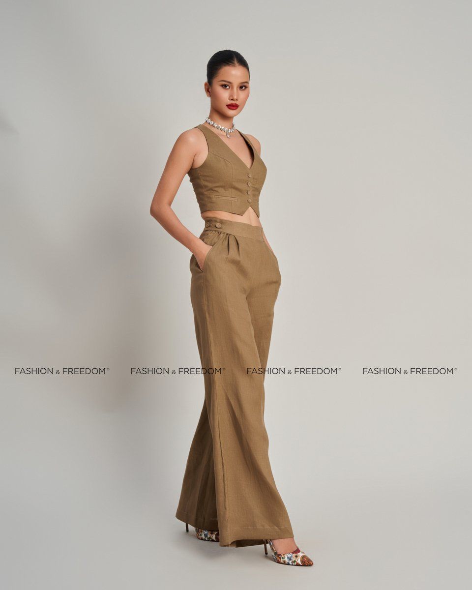 Quần Dài Linen Nữ Nâu Golden Girl