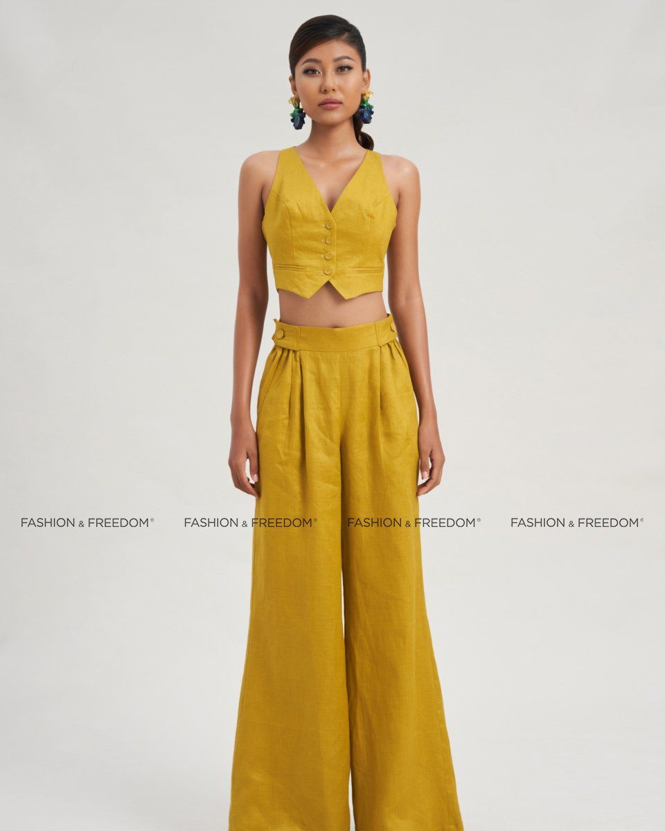 Quần Dài Linen Nữ Vàng Modern Women