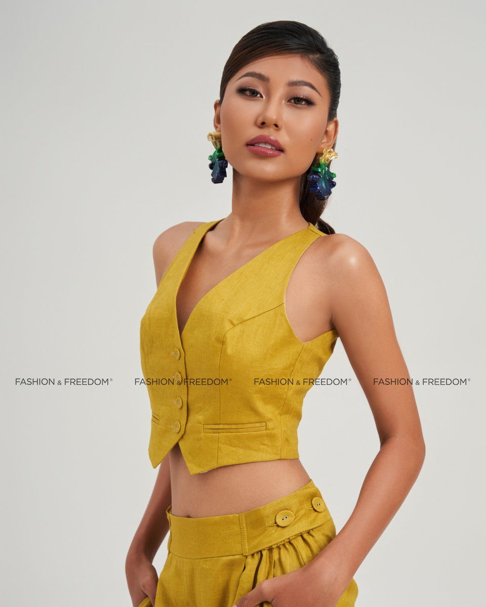 Áo Ghi Lê Linen Nữ Vàng Modern Women