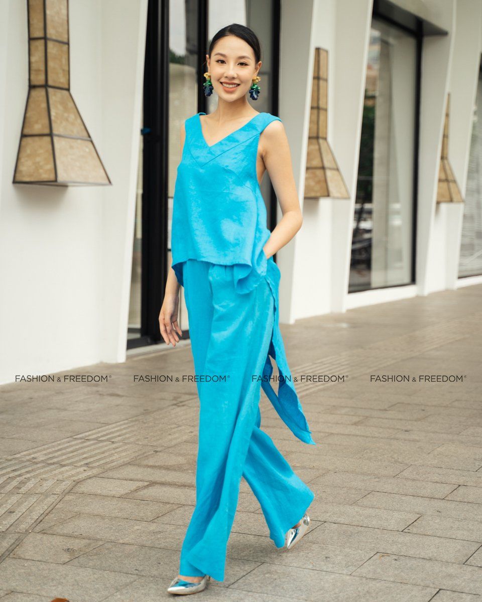 Quần Dài Linen Nữ Xanh Biển Sắc Màu Tự Do