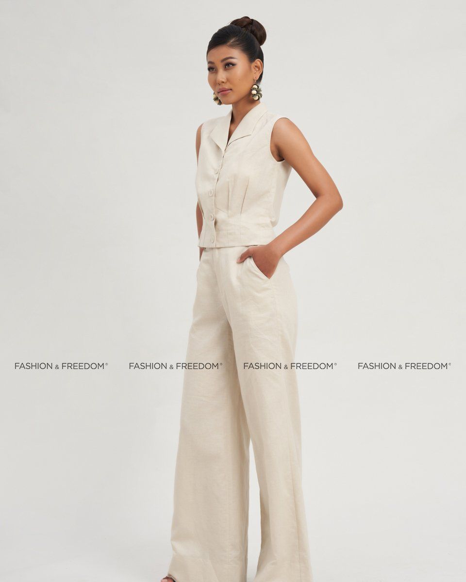 Quần Dài Linen Nữ Kem Tender Drit