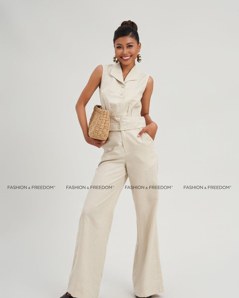 Quần Dài Linen Nữ Kem Tender Drit