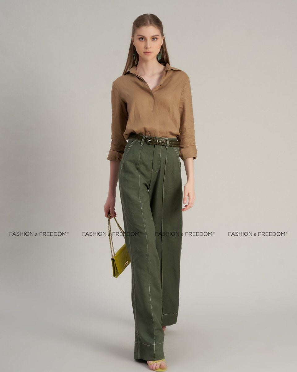 Quần Dài Linen Nữ Xanh Rêu Hello New Day