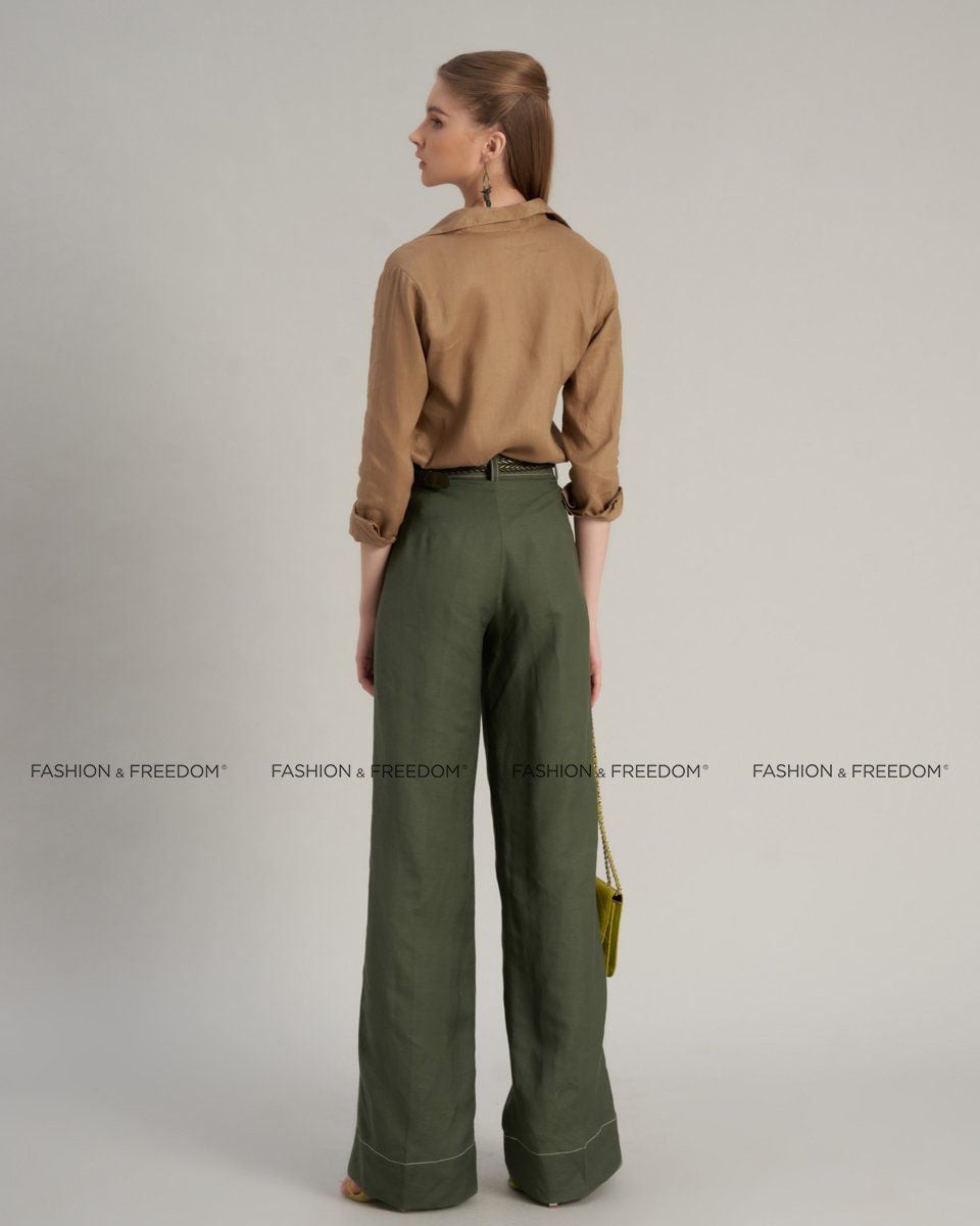 Quần Dài Linen Nữ Xanh Rêu Hello New Day