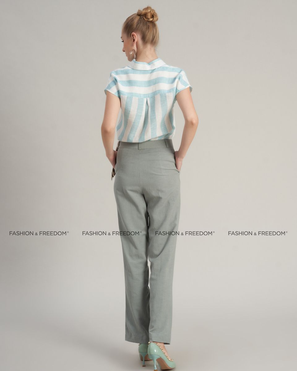 Áo Sơ Mi Linen Trắng Sọc Xanh Hello New Day