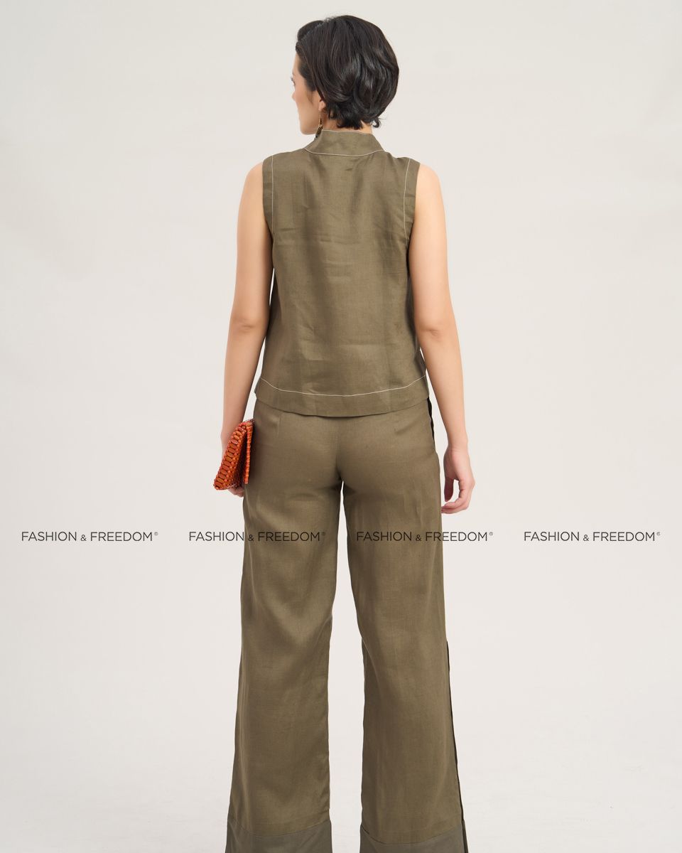 Quần Dài Linen Rêu Đậm