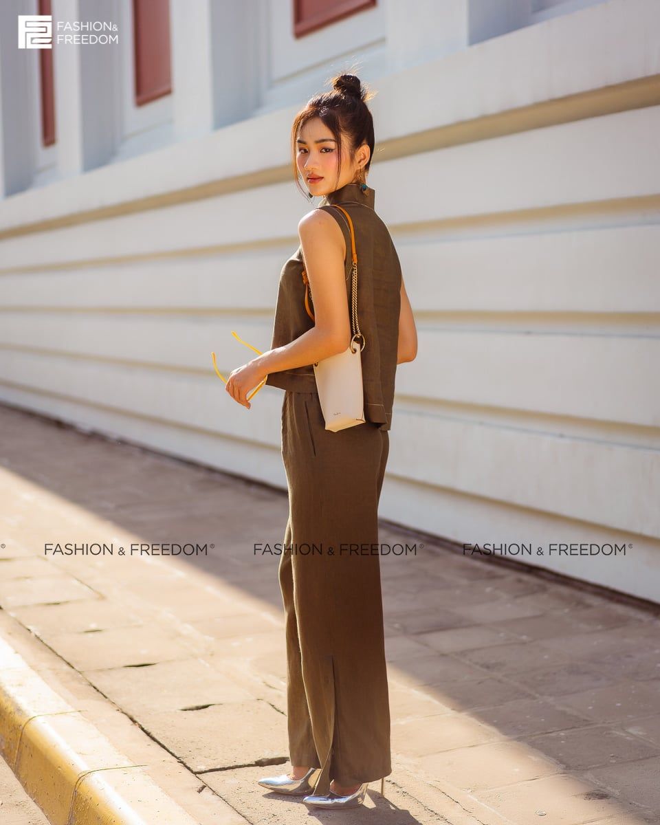 Quần Dài Linen Rêu Đậm