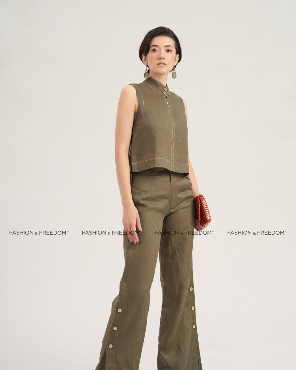 Quần Dài Linen Rêu Đậm