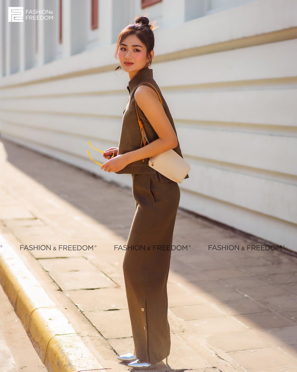Quần Dài Linen Rêu Đậm