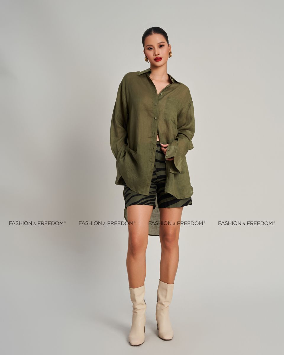 Quần Short Linen Xanh Rêu Hương Mùa Hè