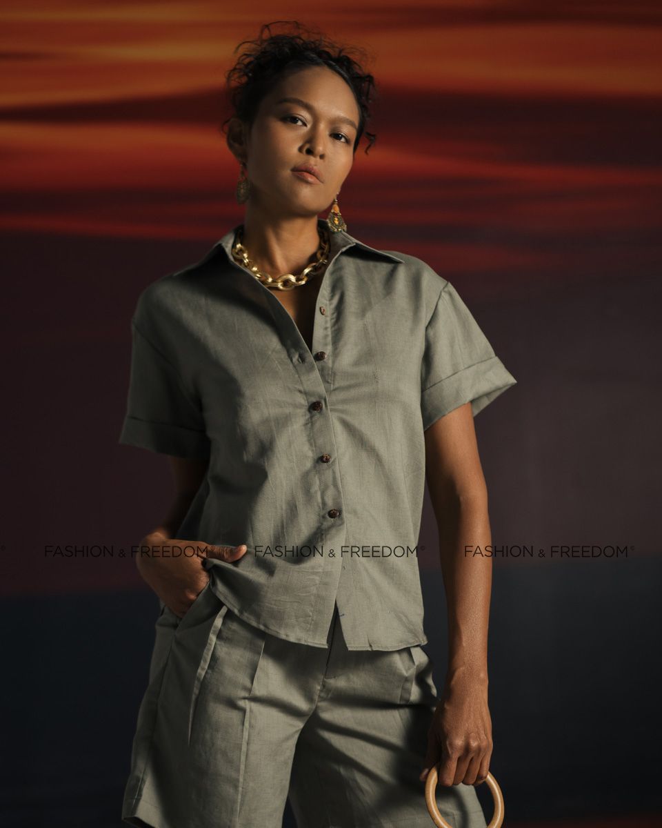 Áo Sơ Mi Linen Xanh Rêu Summer Get Away