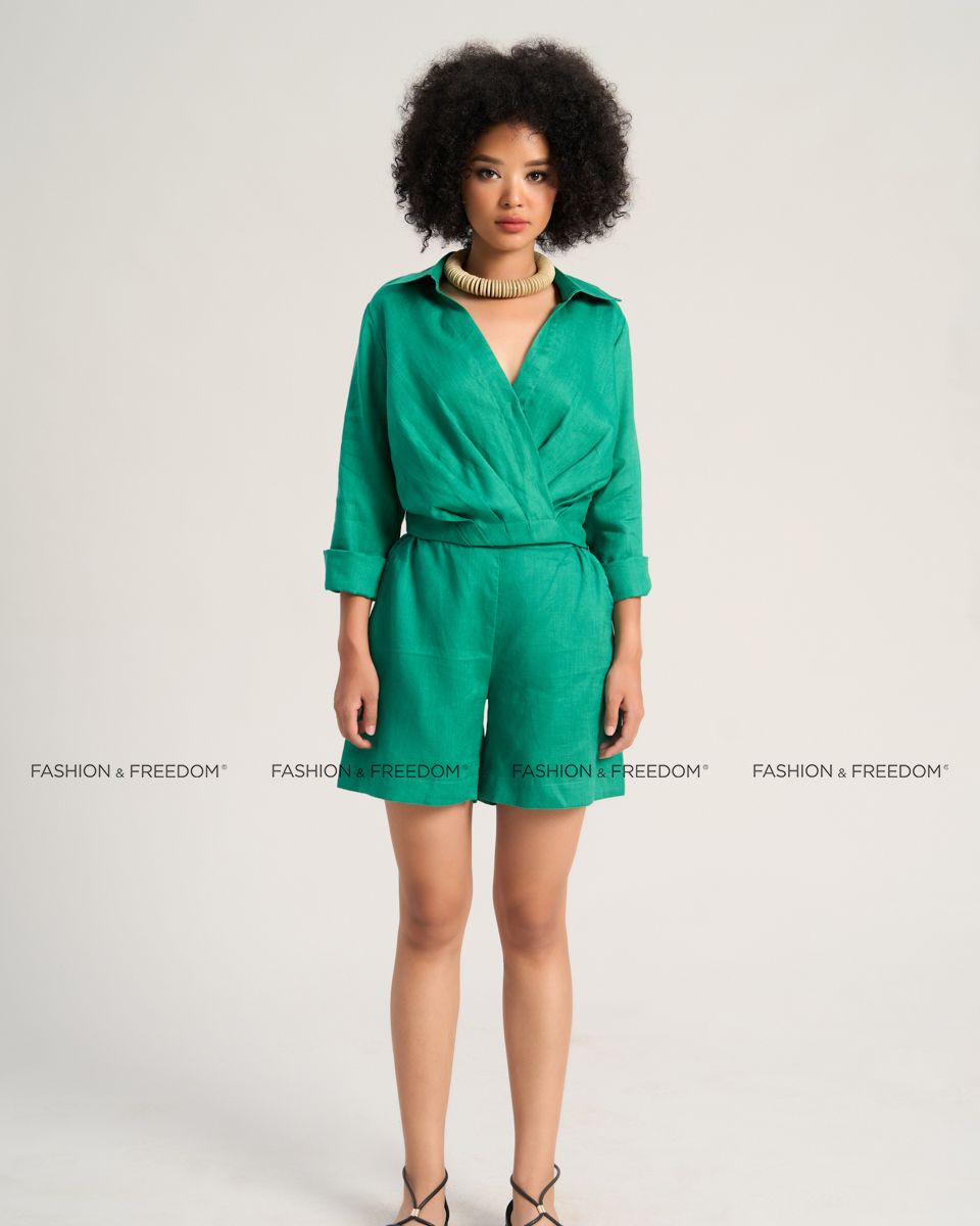 Áo Kiểu Nữ Linen Xanh Lá Sắc Màu Tự Do