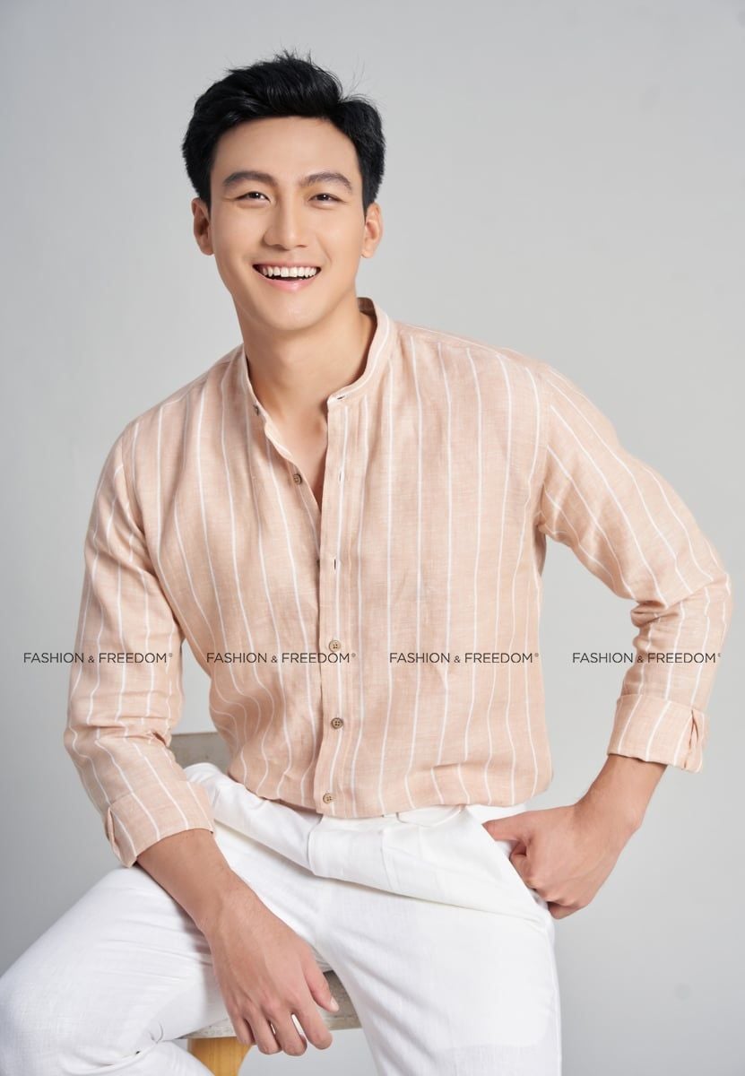 Áo Sơ Mi Nam Linen Hồng Sọc Trắng The New Cool