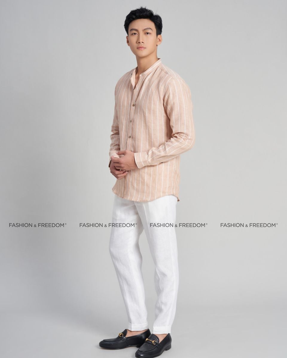 Áo Sơ Mi Nam Linen Hồng Sọc Trắng The New Cool